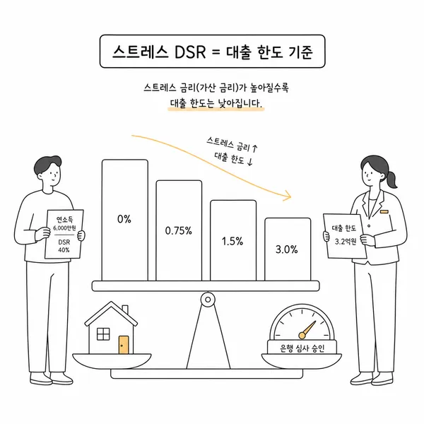 스트레스 DSR과 대출 한도 감소를 설명하는 이미지
