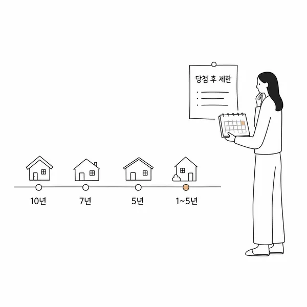 청약 당첨 후 포기해도 재당첨 제한 기간이 남을 수 있음을 보여주는 타임라인 이미지