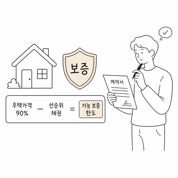 주택가격의 90퍼센트에서 선순위채권을 뺀 보증보험 한도를 확인하는 세입자