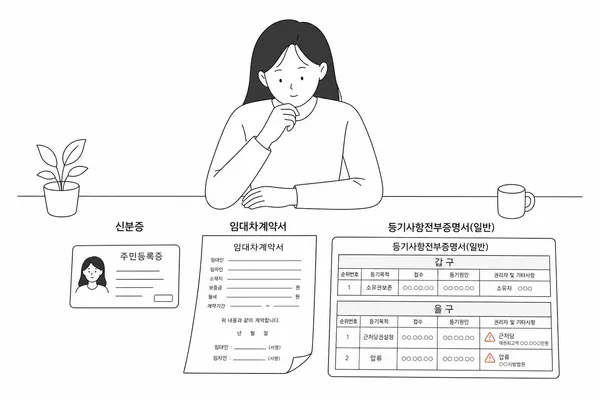 등기부등본 갑구와 을구의 권리관계를 확인하는 모습