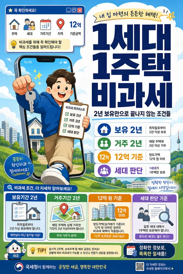 1세대 1주택 비과세 조건, 2년 보유만으로는 부족합니다