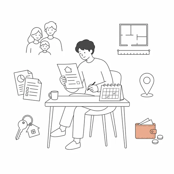 입주 전 계약서와 달력을 확인하며 취득세 준비 항목을 점검하는 모습