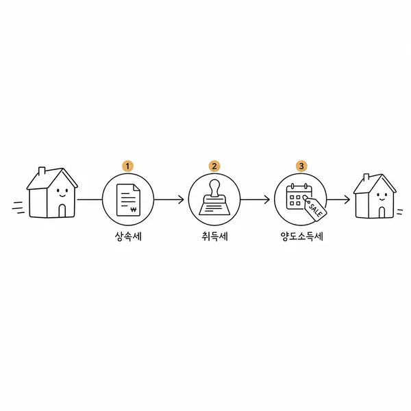상속주택 세금이 상속세 취득세 양도소득세 순서로 이어지는 구조