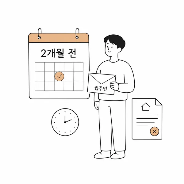 계약 만료 2개월 전 달력과 내용증명 봉투를 확인하는 임차인