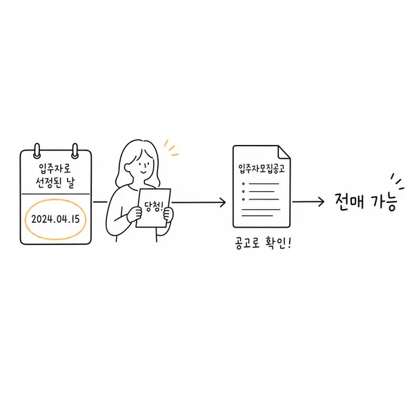 입주자로 선정된 날부터 전매 가능일까지 이어지는 전매제한 기간 기산점 설명 이미지