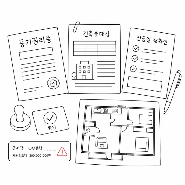 등기부등본과 건축물대장을 확인하는 모습