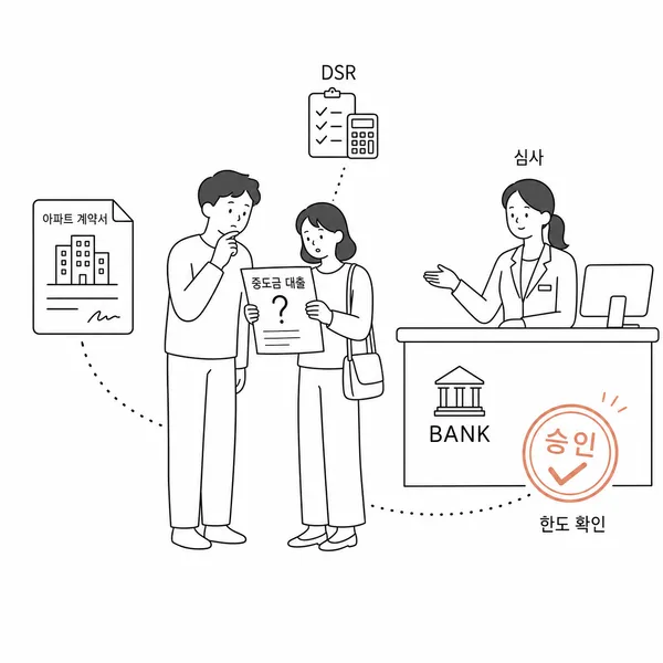 중도금 대출 심사와 DSR 확인이 필요하다는 안내 이미지