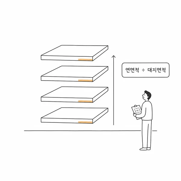 대지 위에 여러 층의 바닥면적을 쌓아 올리는 용적률 설명 이미지