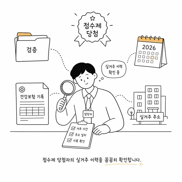 청약 당첨 후 부양가족 실거주 확인 서류를 점검하는 일러스트