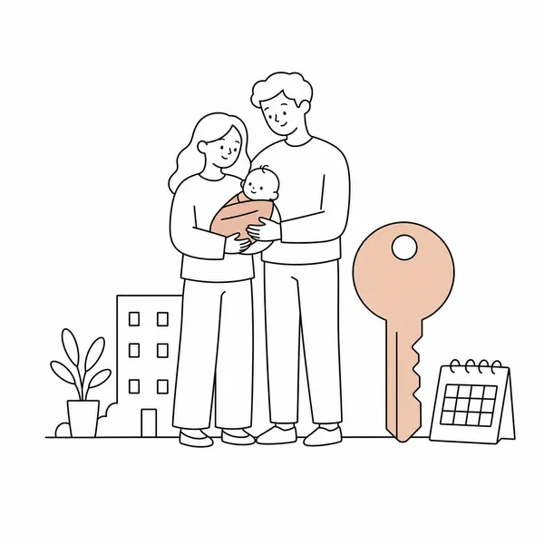 두 살 미만 자녀가 있는 가구의 신생아 특별공급 기회를 표현한 가족 일러스트