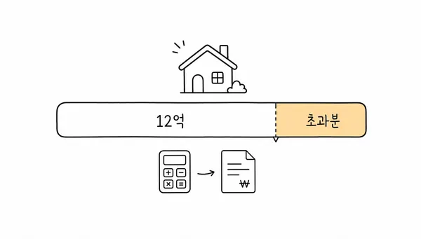 12억 원 기준과 초과분 과세를 설명하는 주택 가격 막대 그림
