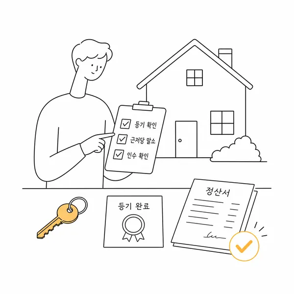 주택 등기 확인서와 열쇠를 점검하며 잔금일 절차를 확인하는 모습