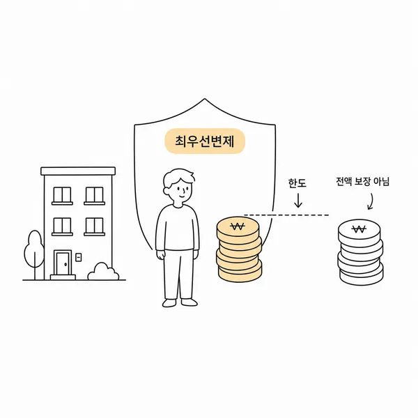 소액임차인 최우선변제 보호 금액과 보장되지 않는 보증금 부분을 나누어 보여주는 일러스트