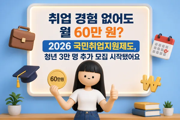 취업 경험 없어도 월 60만 원? 2026 국민취업지원제도, 청년 3만 명 추가 모집 시작됐어요