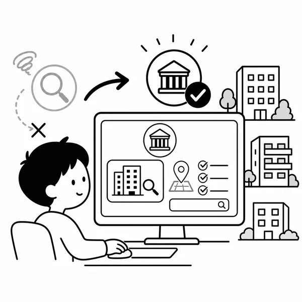 공식 부동산 실거래가 조회 화면을 선택하는 사람의 일러스트