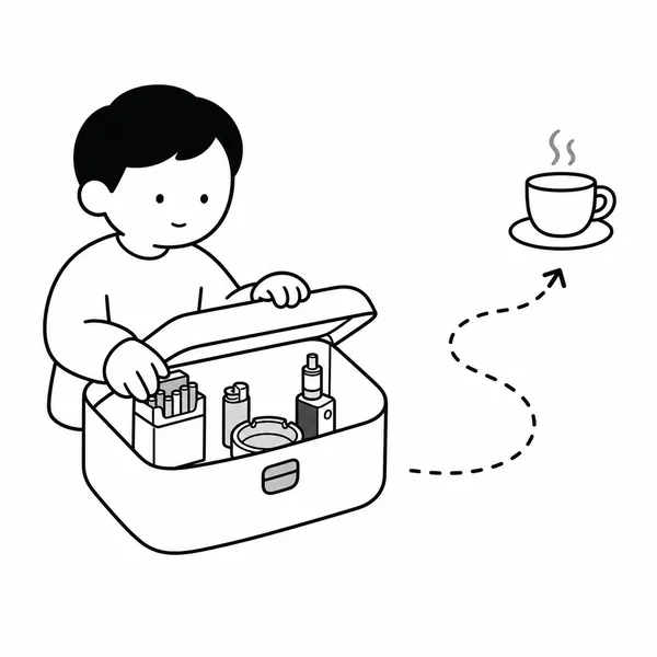 담배와 라이터를 치우고 금연 환경을 준비하는 사람의 일러스트