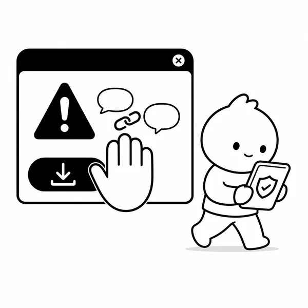 가짜 경고 팝업의 다운로드 버튼을 누르지 않고 차단하는 장면