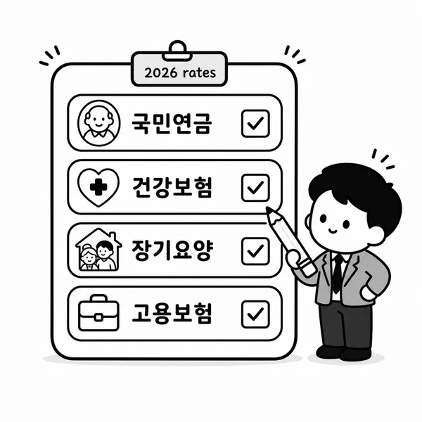 2026년 월급 공제 항목인 국민연금 건강보험 장기요양보험 고용보험 체크리스트