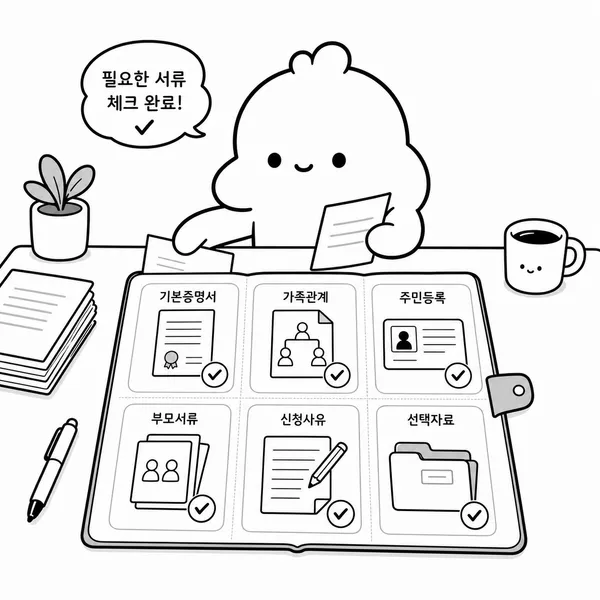 개명허가신청 준비서류를 체크리스트로 정리하는 그림