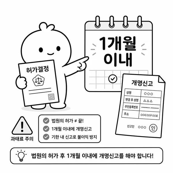 법원 허가 후 1개월 이내 개명신고 기한을 알려주는 그림