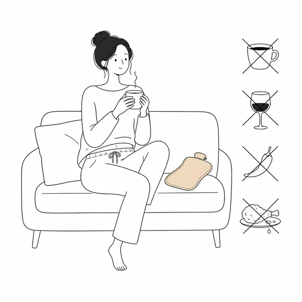 위경련이 가벼울 때 집에서 할 수 있는 휴식과 수분 섭취 방법 일러스트
