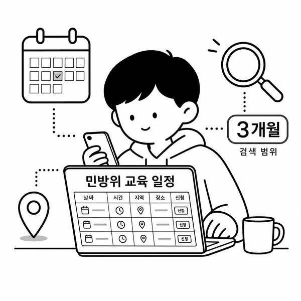 노트북과 휴대전화로 민방위 교육일정을 조회하는 모습