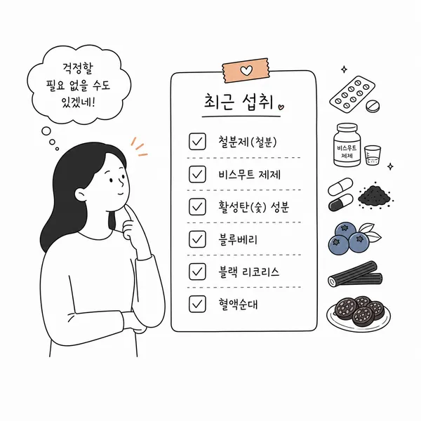 철분제와 위장약, 블루베리 등 검은 변을 만들 수 있는 음식과 약
