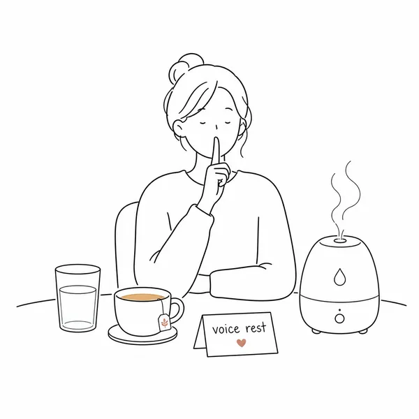 물과 따뜻한 차, 가습기 옆에서 목소리를 쉬는 사람