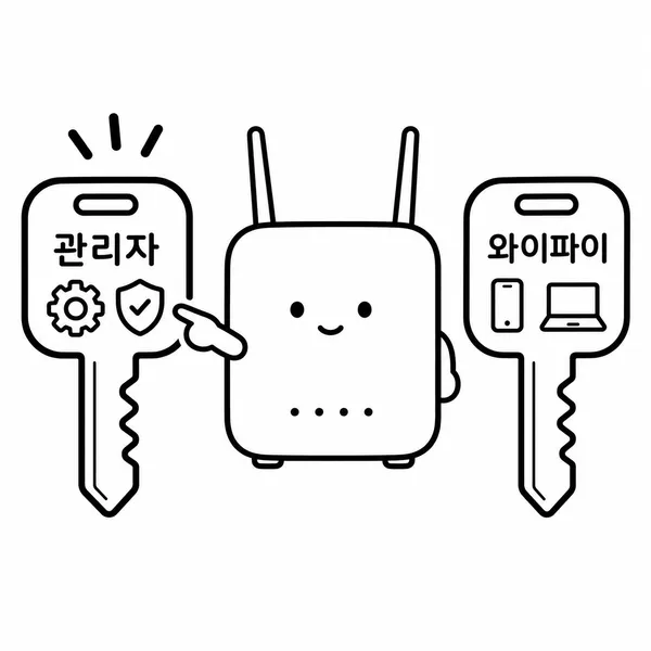 관리자 비밀번호와 와이파이 접속 비밀번호를 구분하는 공유기 보안 이미지
