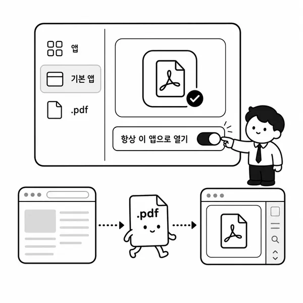 Windows 기본 앱 설정에서 PDF 연결 프로그램을 Adobe Reader로 바꾸는 그림