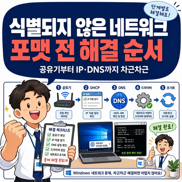 식별되지않은네트워크,인터넷문제해결법
