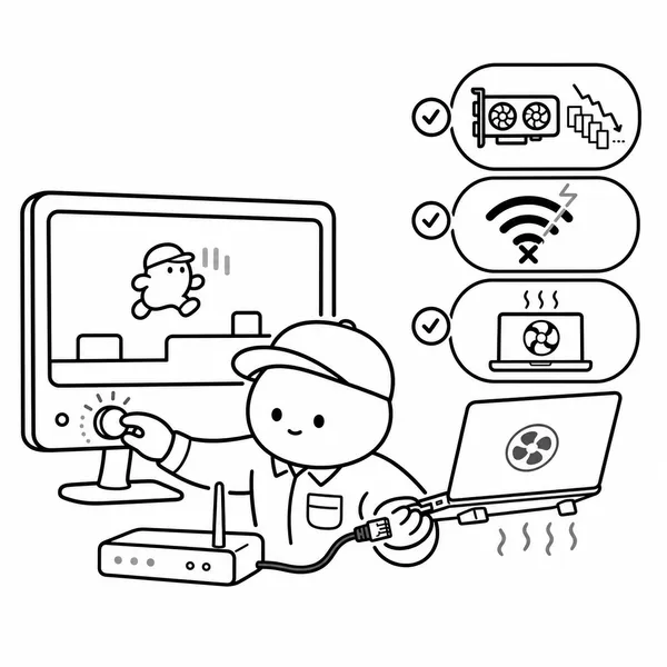 게임 렉의 원인인 그래픽카드 프레임 저하 와이파이 끊김 노트북 발열을 점검하는 모습