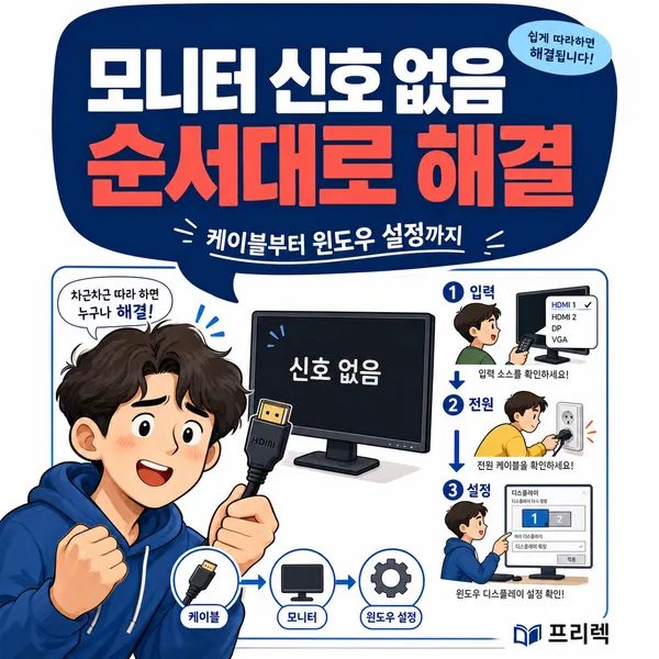 모니터에 ‘신호 없음’ 뜰 때, 케이블부터 윈도우 설정까지 순서대로 확인해요