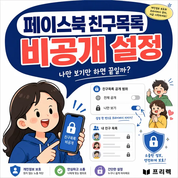 페이스북 친구목록 비공개 설정을 설명하는 한국어 교육용 포스터 이미지