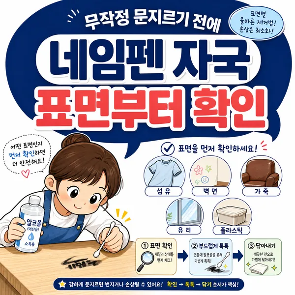 네임펜 자국, 무작정 문지르기 전에 표면부터 확인하세요