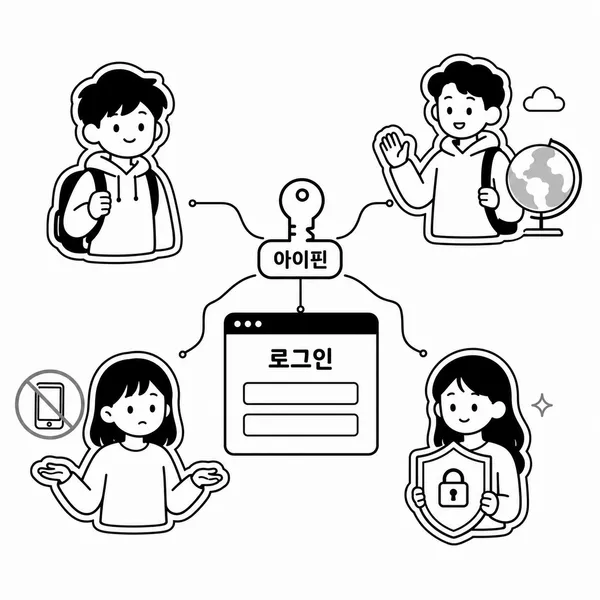 청소년, 해외 체류자, 휴대폰이 없는 이용자가 아이핀을 사용하는 이미지