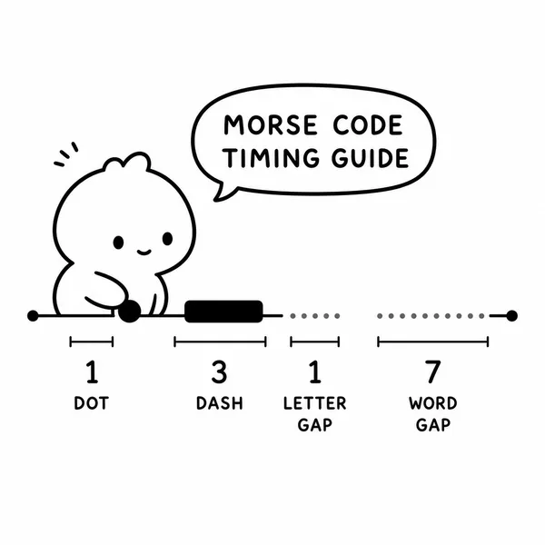 모스부호의 점 선 글자 간격 단어 간격을 1 3 7 단위로 설명하는 일러스트
