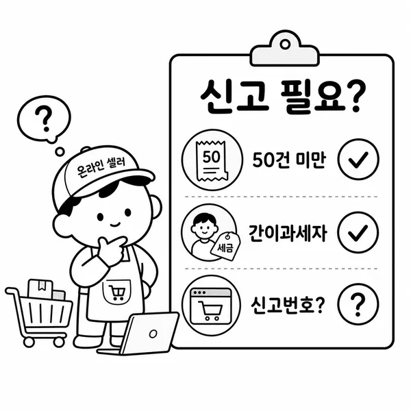 통신판매업 신고 대상 여부를 거래횟수와 간이과세자 기준으로 확인하는 체크리스트 이미지