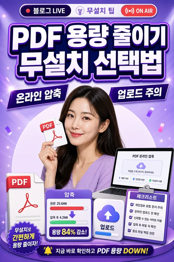 PDF 용량 줄이기와 무설치 압축 선택법을 소개하는 대표 이미지