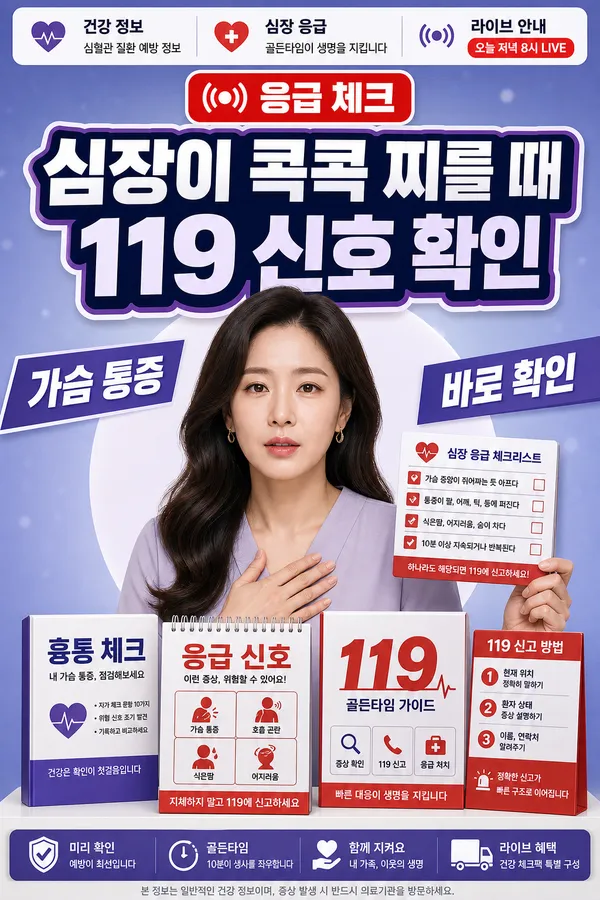 심장이 찌릿찌릿하고 따끔할 때 확인해야 할 가슴 통증 응급 신호 안내 이미지