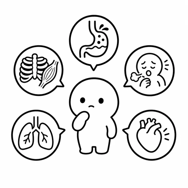 찌릿한 가슴 통증의 흔한 원인인 근육 갈비뼈 위식도역류 불안 폐 심장 문제 비교