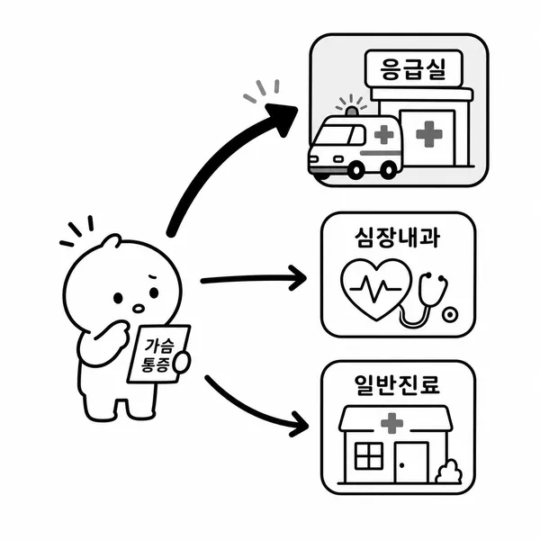 가슴 통증이 있을 때 응급실 심장내과 일반 진료를 선택하는 기준