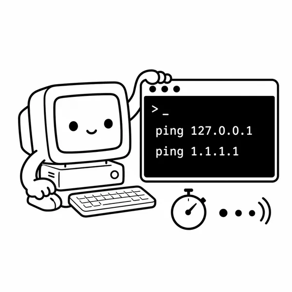 터미널에서 ping 127.0.0.1과 ping 1.1.1.1 명령어를 실행하는 모습