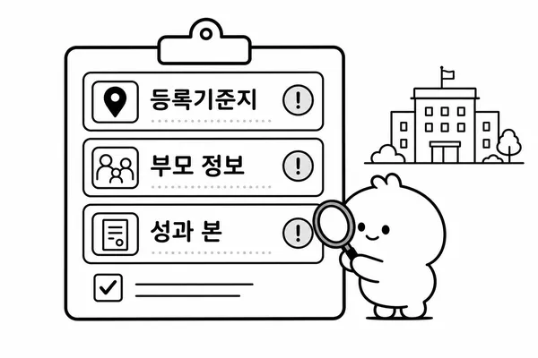 등록기준지 부모 정보 자녀 성과 본 항목을 확인하는 혼인신고서 체크리스트 일러스트