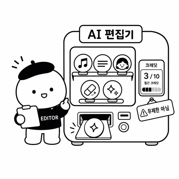 파워디렉터 AI 기능과 월간 크레딧 제한을 설명하는 일러스트