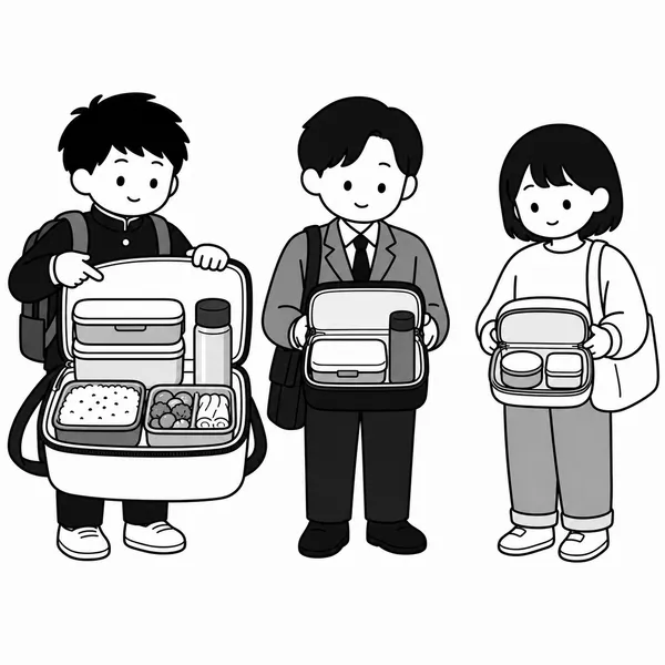 학생 직장인 소식하는 사람에게 맞는 보온도시락 크기 비교 일러스트