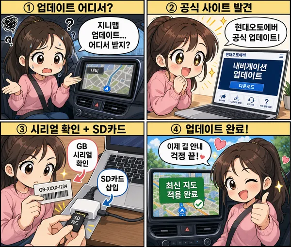 지니맵 업데이트 과정을 4컷 만화로 설명한 블로그 대표 이미지