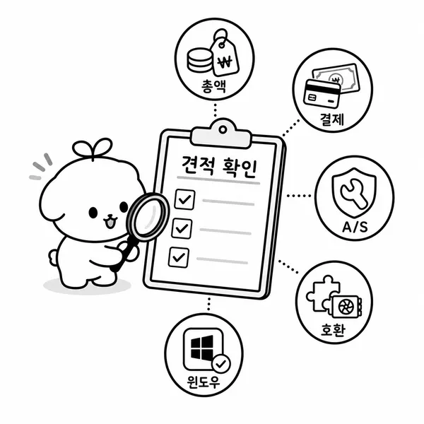 조립컴퓨터 견적에서 확인해야 할 구매 기준 체크리스트 일러스트