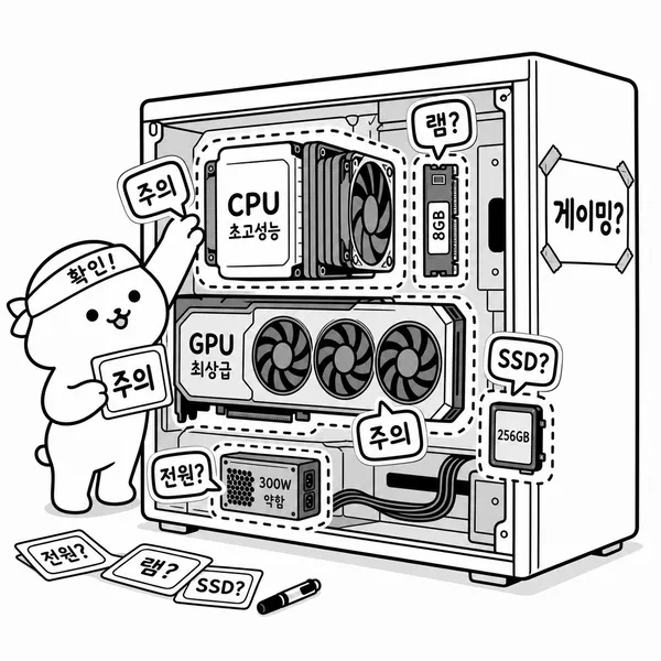 조립컴퓨터 견적에서 피해야 할 부품 구성 실수 일러스트
