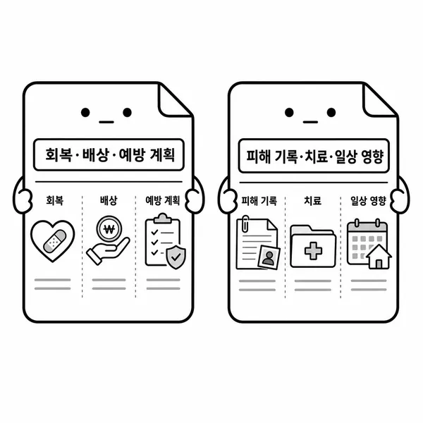 선처 탄원서와 엄벌 탄원서의 작성 초점 차이를 비교한 문서 일러스트